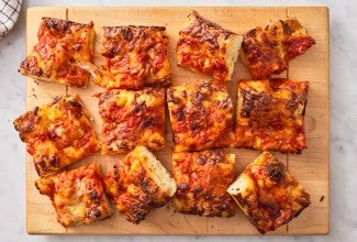 Sliced focaccia pizza